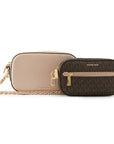 MICHAEL KORS JET SET PEBBLE EMB LTHR BROWN/SFTPINK