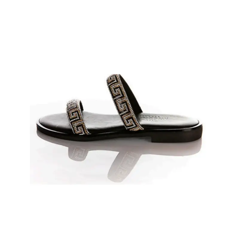 MYCONIAN SANDALIA BLACK WITH BROWN STRAP - textil