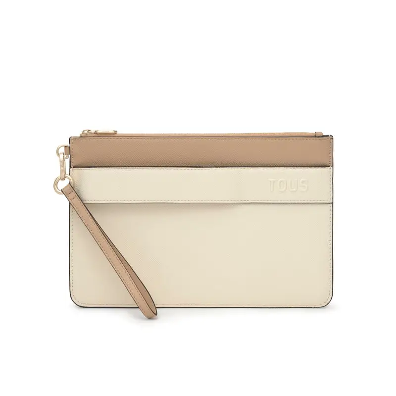 TOUS CLUTCH AUDREE SAFFIANO BEIGE-ARENA - 1 - textil