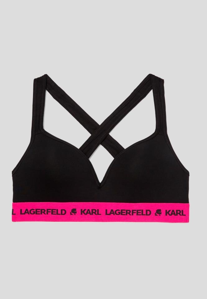 KARL LAGERFELD Women's Logo Bralette - Black/Pink